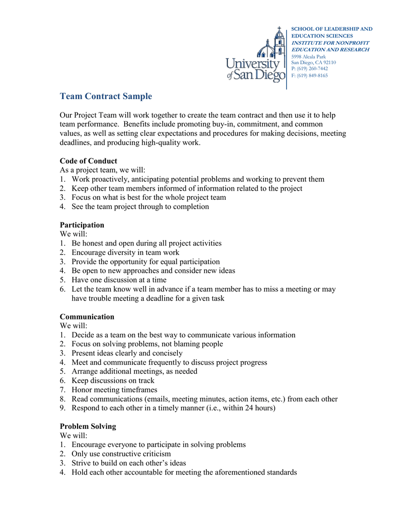 Team Contract Sample Team Contract Sample