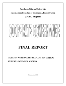 FINAL REPORT Southern Taiwan University International Master of Business Administration