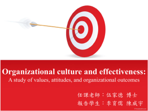 Organizational culture and effectiveness: 任課老師：伍家德 博士 報告學生：李育儒 陳威宇