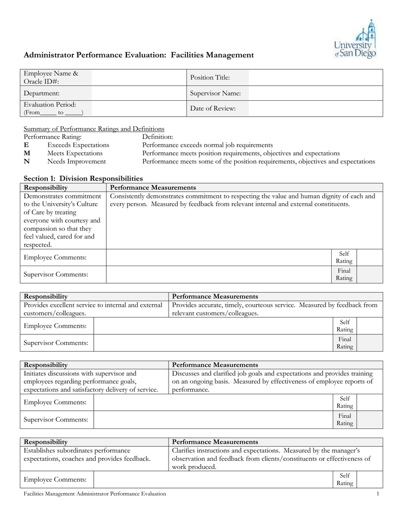 Administrator Performance Evaluation Facilities Management