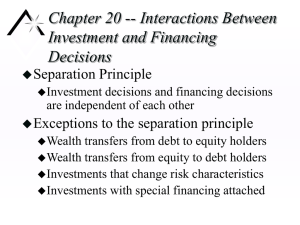 Chapter 20 -- Interactions Between Investment and Financing Decisions Separation Principle