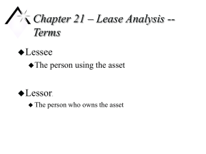 Chapter 21 – Lease Analysis -- Terms Lessee Lessor