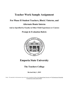 Teacher Work Sample Assignment Emporia State University