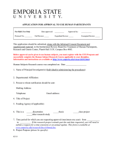 APPLICATION FOR APPROVAL TO USE HUMAN PARTICIPANTS
