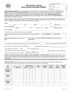 THE STATE OF TEXAS APPLICATION FOR EMPLOYMENT