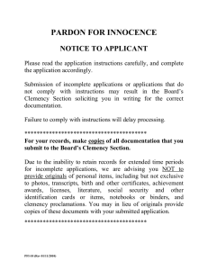 PARDON FOR INNOCENCE NOTICE TO APPLICANT