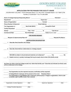 •  APPLICATION FOR FEE WAIVER FOR FACILITY USAGE