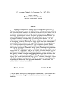 U.S. Monetary Policy in the Greenspan Era: 1987 – 2003