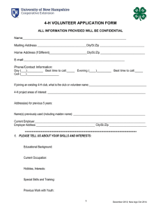 4-H VOLUNTEER APPLICATION FORM