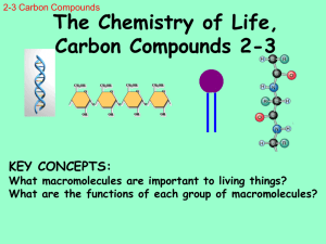 The Chemistry of Life, Carbon Compounds 2-3 KEY CONCEPTS: