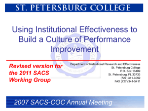 Using Institutional Effectiveness to Build a Culture of Performance Improvement Revised version for