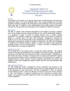 Assessment Rubric for Critical Thinking Assessment (ARC) Third Scoring Session Workshop Summary