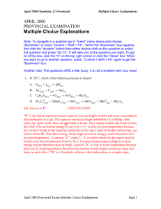 Multiple Choice Explanations  APRIL 2000 PROVINCIAL EXAMINATION