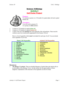 Science 10-Biology Activity 4 Cell Poster Project Purpose: