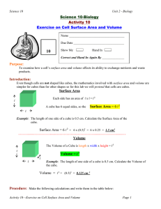 Science 10-Biology Activity 10 Exercise on Cell Surface Area and Volume
