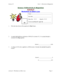 10 Science 10-Electricity &amp; Magnetism Activity 6 Worksheet on Ohm’s Law