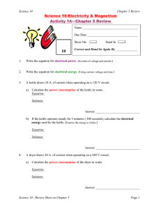 10 Science 10-Electricity &amp; Magnetism Activity 14—Chapter 5 Review