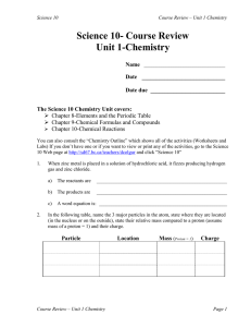 Science 10- Course Review Unit 1-Chemistry