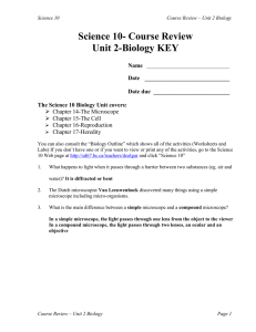 Science 10- Course Review Unit 2-Biology KEY