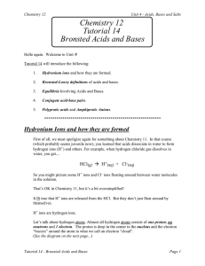 Chemistry 12 Tutorial 14 Bronsted Acids and Bases