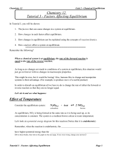 Chemistry 12 Tutorial 3 - Factors Affecting Equilibrium