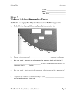 Science 9 Worksheet 13-2—Stars, Galaxies and the Universe Name _______________________ Date ________________________