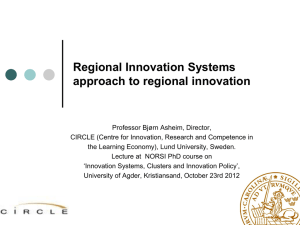 Regional Innovation Systems approach to regional innovation