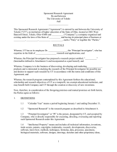 Sponsored Research Agreement By and between The University of Toledo And