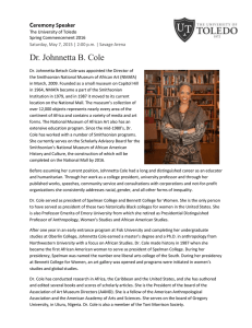 Dr. Johnnetta B. Cole C eremony Speaker The University of Toledo