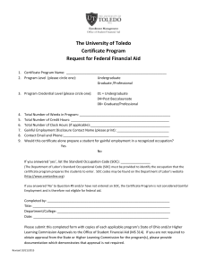 The University of Toledo Certificate Program Request for Federal Financial Aid