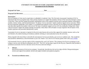 UNIVERSITY OF TOLEDO OUTCOME ASSESSMENT REPORT 2012 - 2013  Program/Unit Name