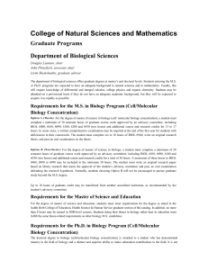 College of Natural Sciences and Mathematics Department of Biological Sciences Graduate Programs