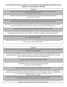 Level of IECSE Teacher Proficiency in the Practice of Consultation... Delivery: A Crib Sheet for PIECES