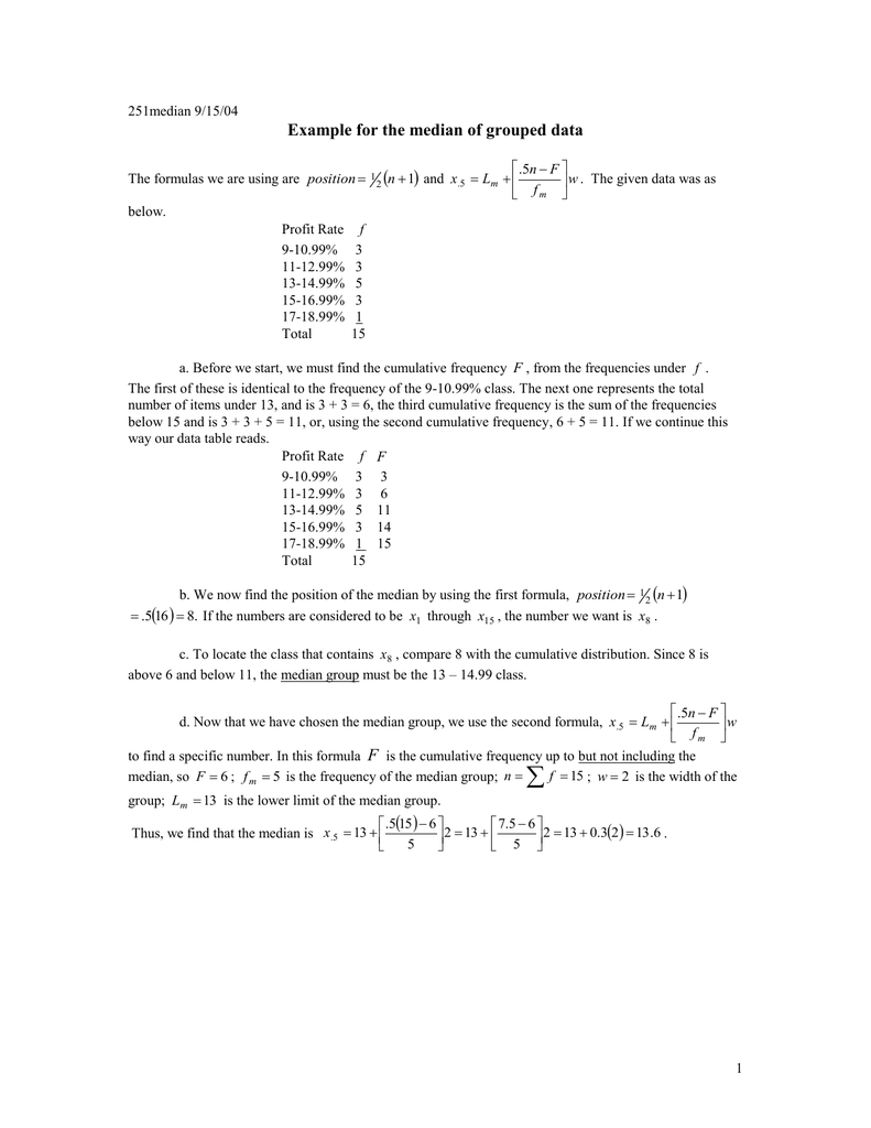 Example For The Median Of Grouped Data 5