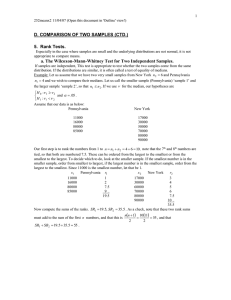 D. COMPARISON OF TWO SAMPLES (CTD.) 5.  Rank Tests.