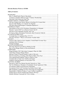 Slovenia Business Week no. 02/2006  Table of Contents: HEADLINES ............................................................................................................................. 2