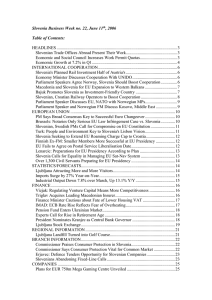 Slovenia Business Week no. 22, June 11 , 2006  Table of Contents: