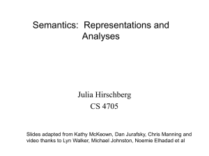 Semantics:  Representations and Analyses Julia Hirschberg CS 4705