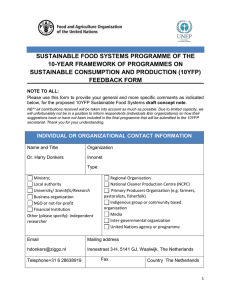 SUSTAINABLE FOOD SYSTEMS PROGRAMME OF THE 10-YEAR FRAMEWORK OF PROGRAMMES ON