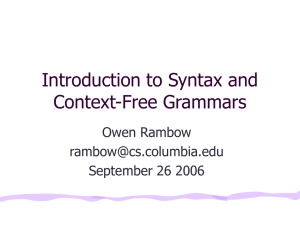 Introduction to Syntax and Context-Free Grammars Owen Rambow
