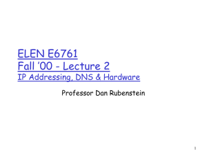 ELEN E6761 Fall ’00 - Lecture 2 IP Addressing, DNS &amp; Hardware