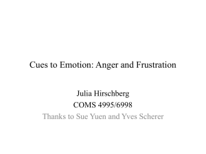 Cues to Emotion: Anger and Frustration Julia Hirschberg COMS 4995/6998