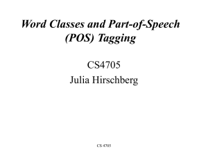 Word Classes and Part-of-Speech (POS) Tagging CS4705 Julia Hirschberg