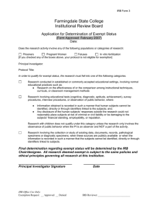 Farmingdale State College Institutional Review Board Application for Determination of Exempt Status