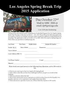 Los Angeles Spring Break Trip 2015 Application Due October 22