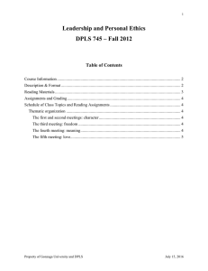 Leadership and Personal Ethics DPLS 745 – Fall 2012  Table of Contents