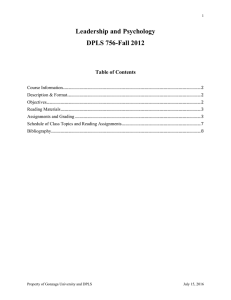 Leadership and Psychology DPLS 756-Fall 2012  Table of Contents