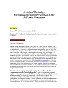 Society of Toxicology Carcinogenesis Specialty Section (CSS) Fall 2006 Newsletter