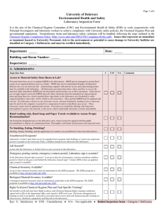 University of Delaware Environmental Health and Safety Laboratory Inspection Form