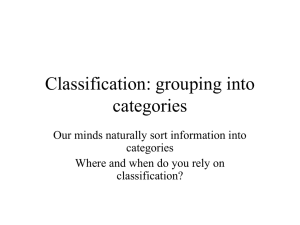 Classification: grouping into categories Our minds naturally sort information into